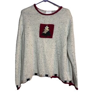 Vintage CJ Banks 1X Christmas Sweater Hand Embroidered Tree Wool Blend Hong Kong